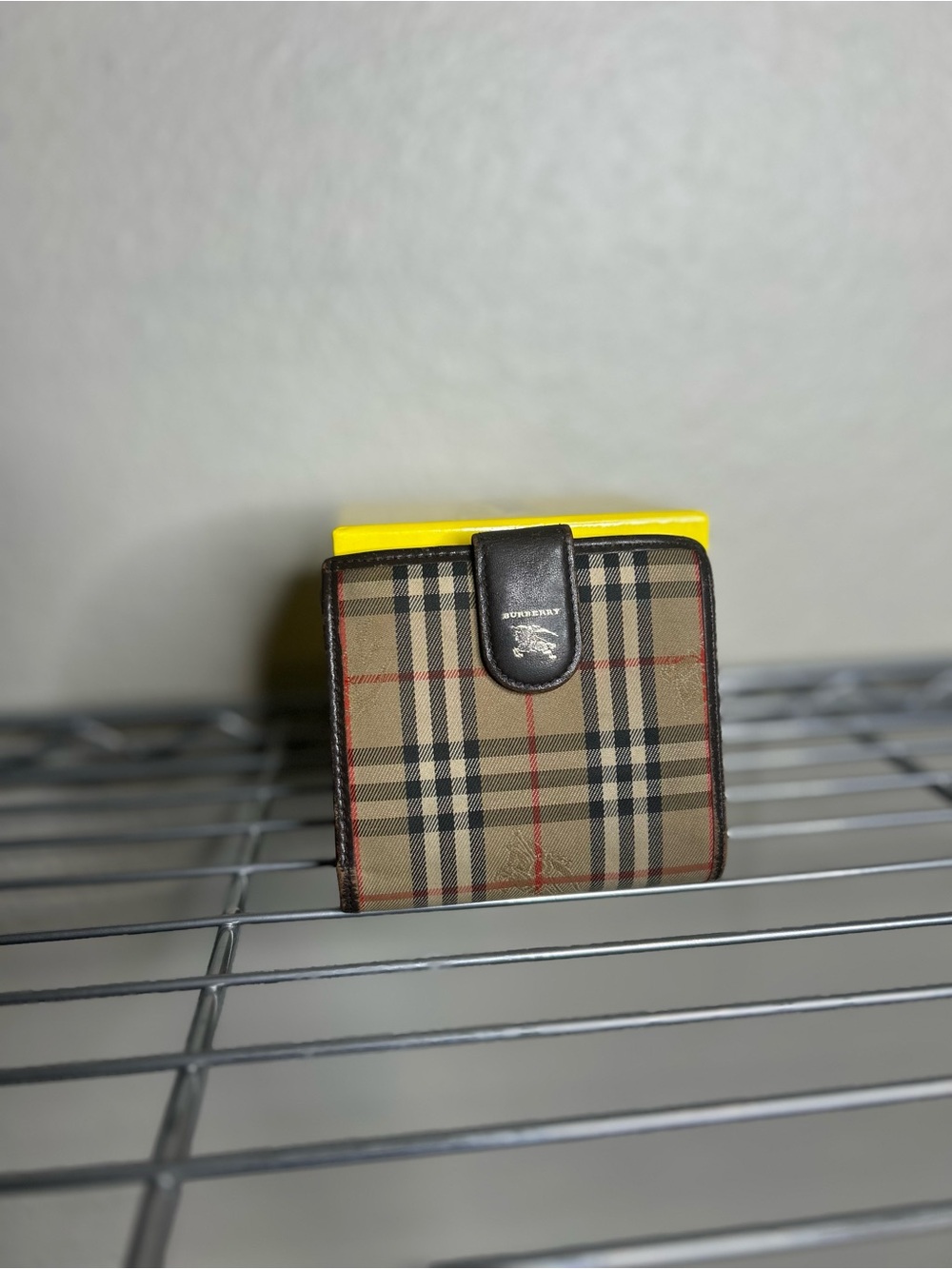Burberry Tan Plaid Snap Wallet with Black Leather Tab and Red Accents - Picture 6 of 6
